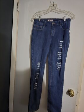 Ripped Dark Blue Skinny Jeans for Women